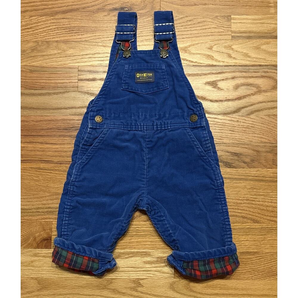 VTG 80’s OshKosh B'gosh Blue Corduroy Flannel Lined Overalls Size 24 Months 2T